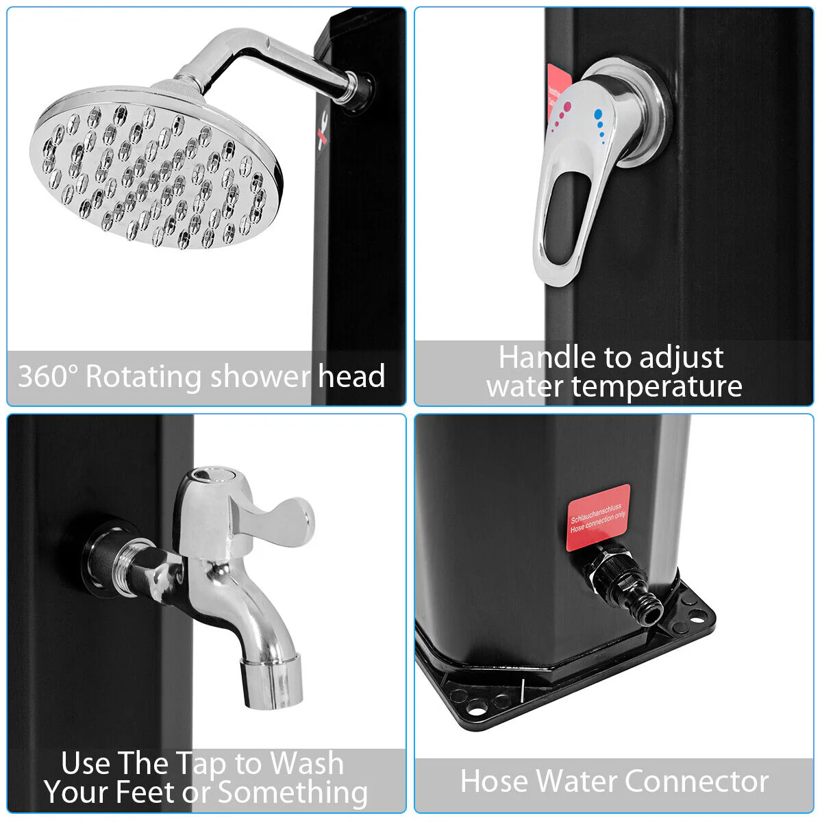 2.2 M 35 L Outdoor Solar Heated Shower 2-Section W/360�� Head & Foot Shower