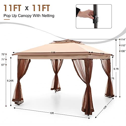 11x11ft Pop-Up Portable Instant Gazebo Canopy Tent with Mosquito Netting Outdoor Canopy Shelter with 121 Square Feet of Shade