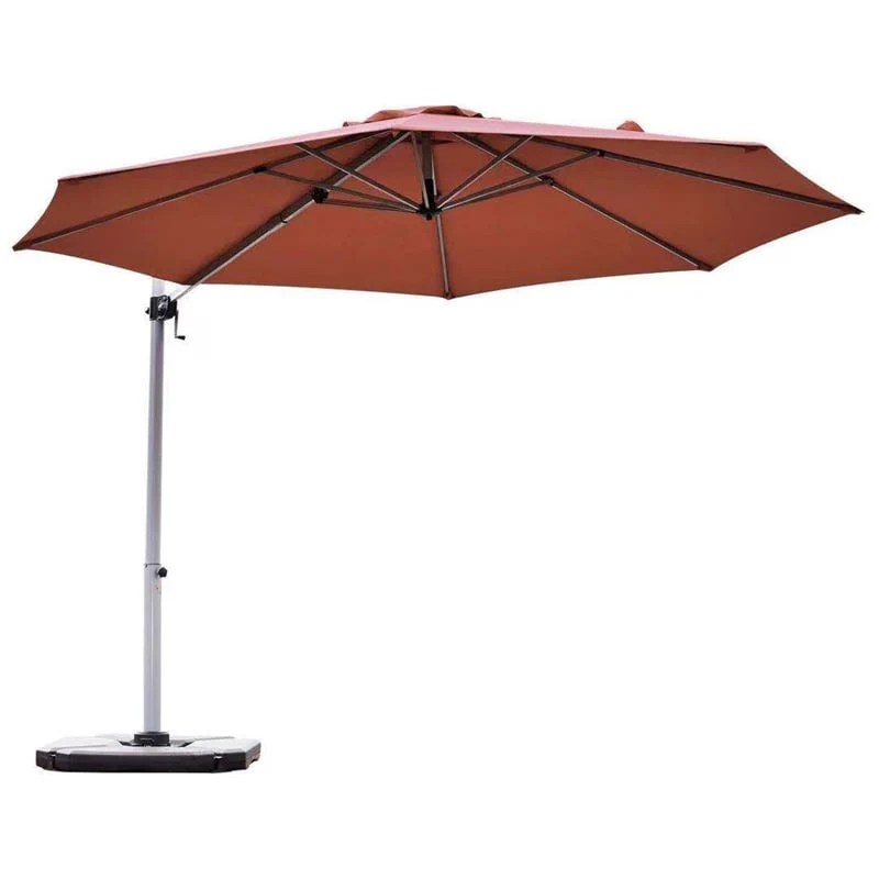 11 FT Patio Offset Cantilever Umbrella 360�� Rotation Tilt with Cross Base & Crank Handle