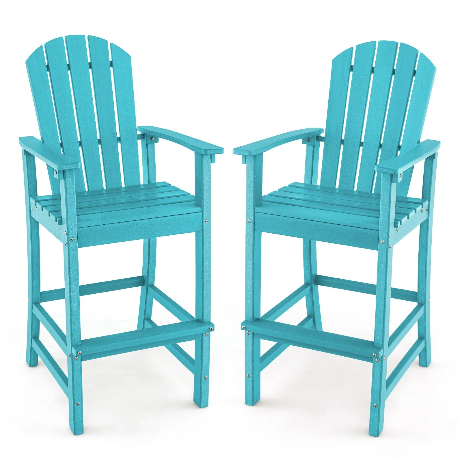 Outdoor HDPE Tall Adirondack Chairs with Armrests & Footrest, 30