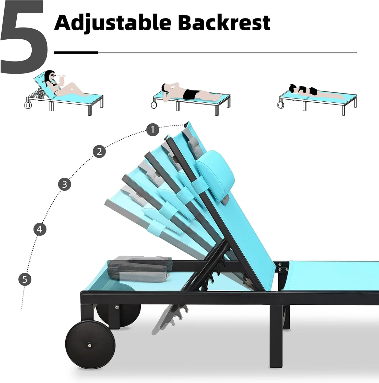 PURPLE LEAF Patio Tanning Lounge Chair Set with Face Down Hole Outdoor Aluminum Adjustable Reclining Chairs Wheels Pillows and Table for Poolside Beach Sunbathing Lounger, Beige