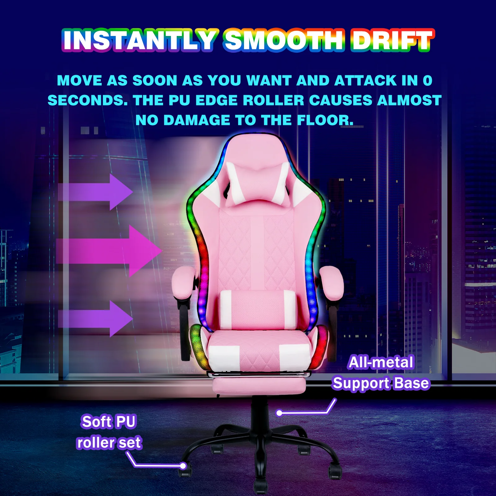 Gaming Chair 12 RGB LED Massage Chair