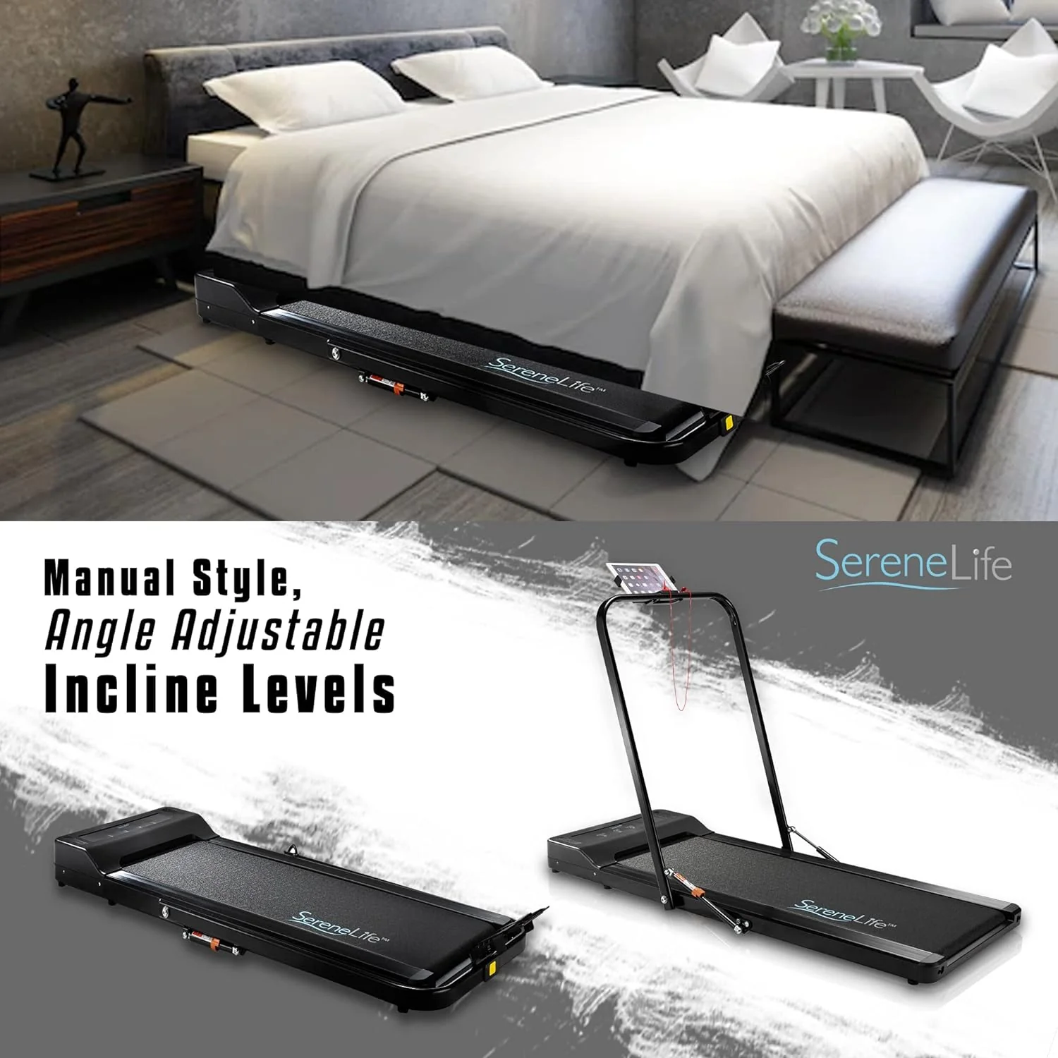 SereneLife Folding Treadmill - Foldable Home Fitness Equipment with LCD for Walking & Running - Cardio Exercise Machine - Preset and Adjustable Programs - Bluetooth Connectivity