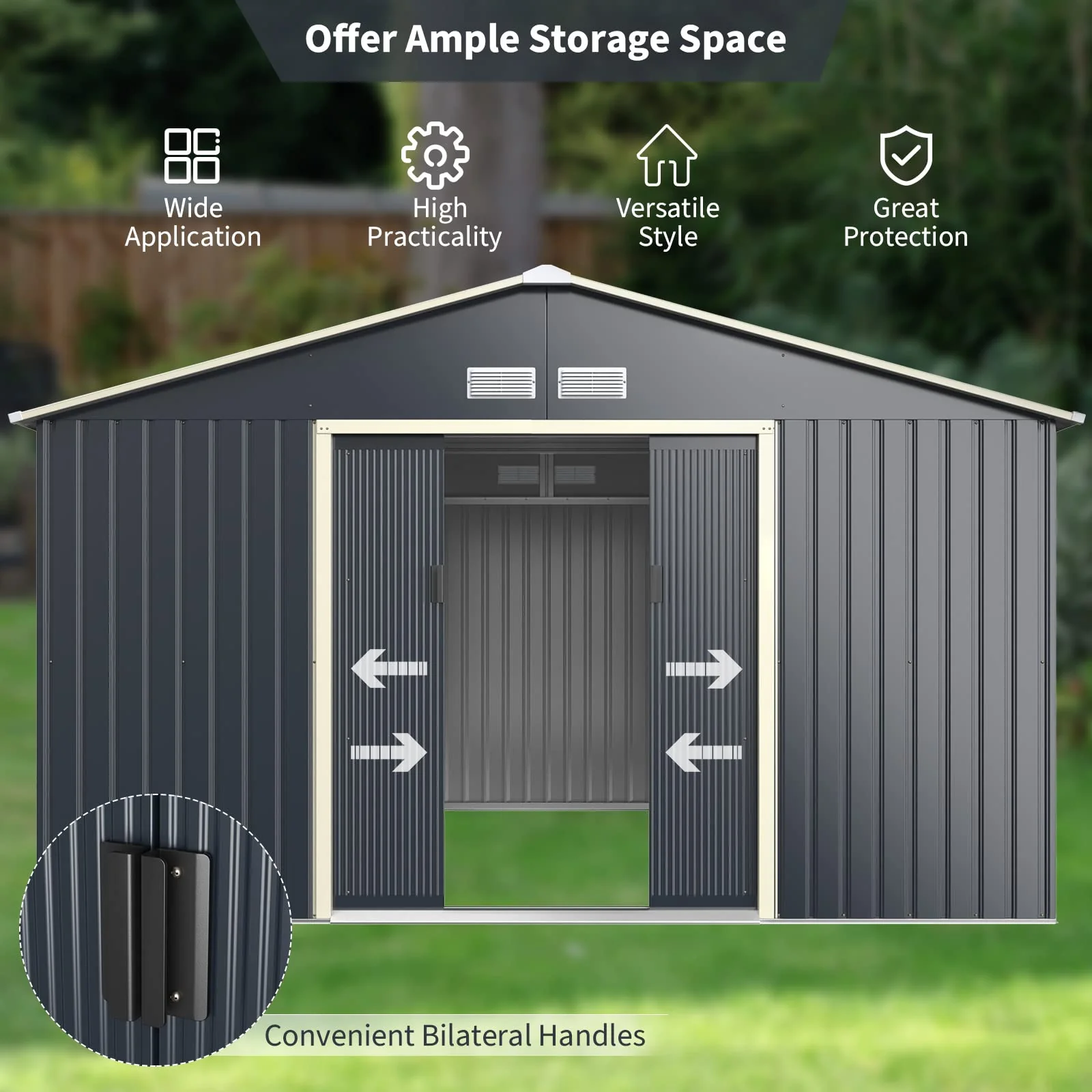 Storage Shed, Metal Outdoor Building Organizer
