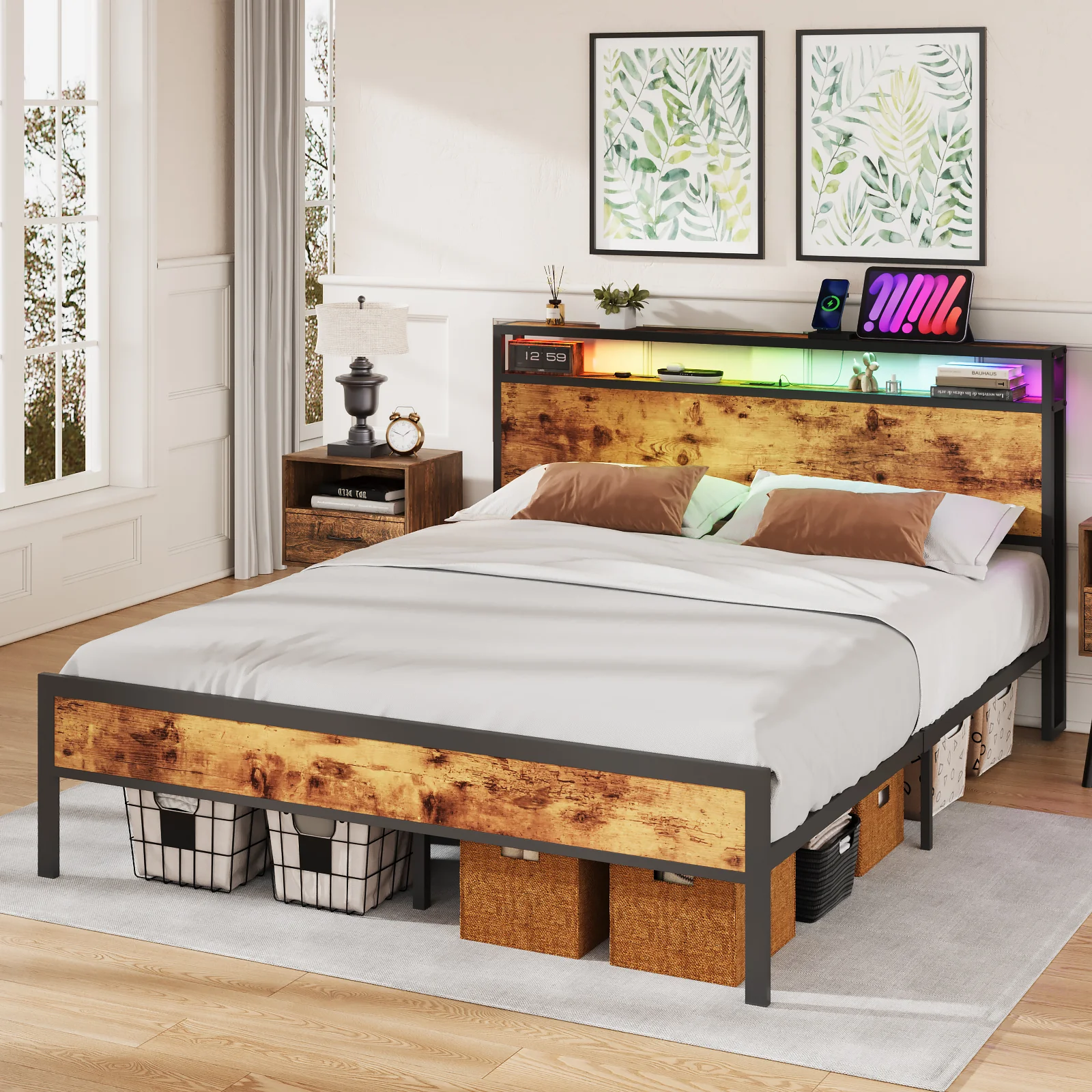 Bed Frame with Charging Station