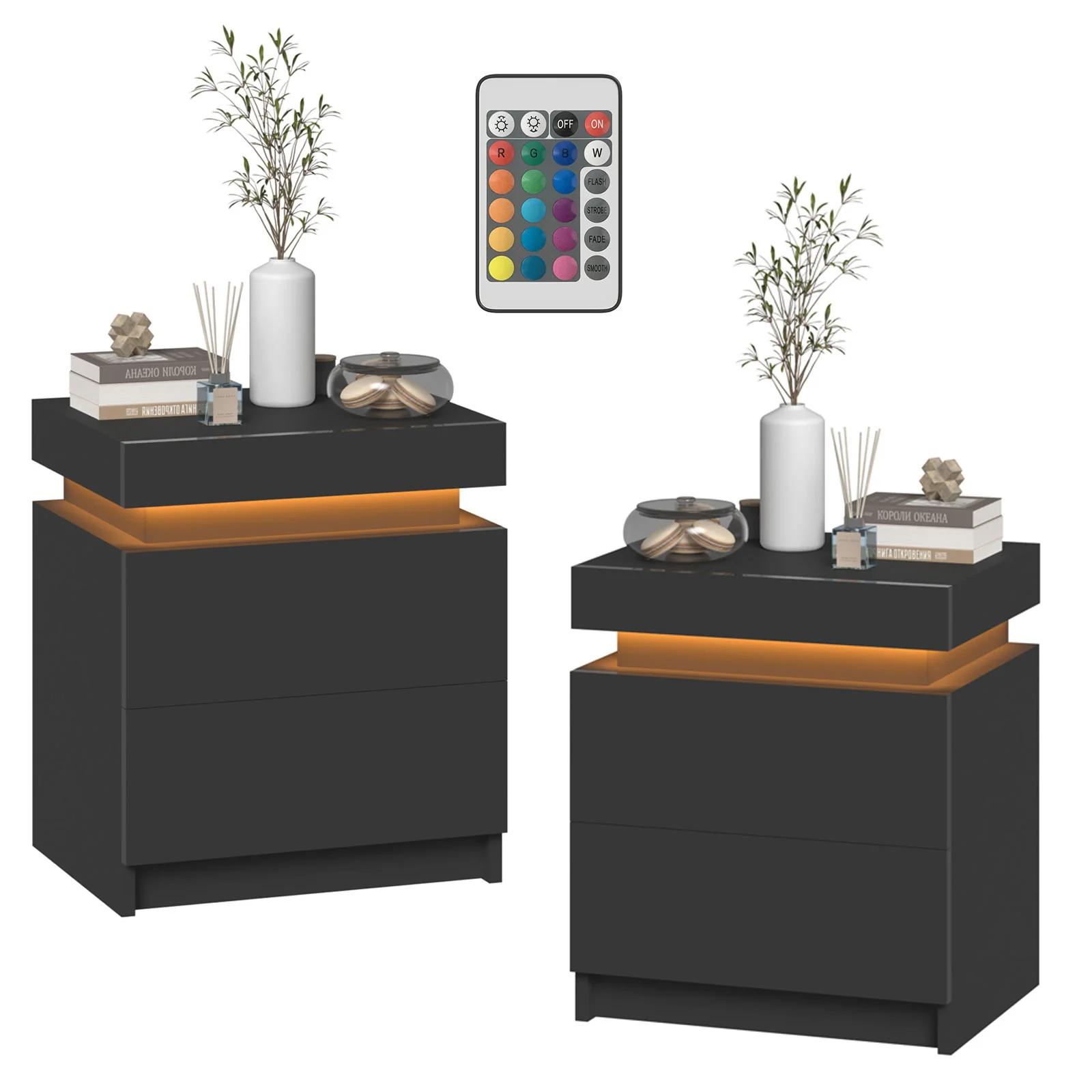 Set of 2 Bedside Table With Nightstand LED