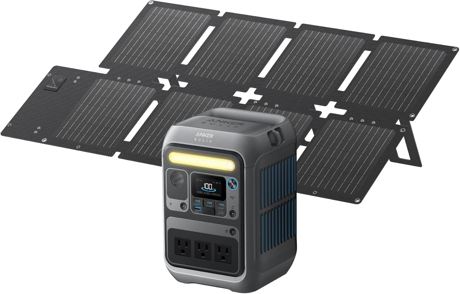 Solar Generator SOLIX C300 with 60W Solar Panel, 288Wh Portable Power Station, 300W (600W Surge), LiFePO4 Battery, 140W Two-Way Fast Charging, for Outdoor Camping, Traveling, and Emergencies