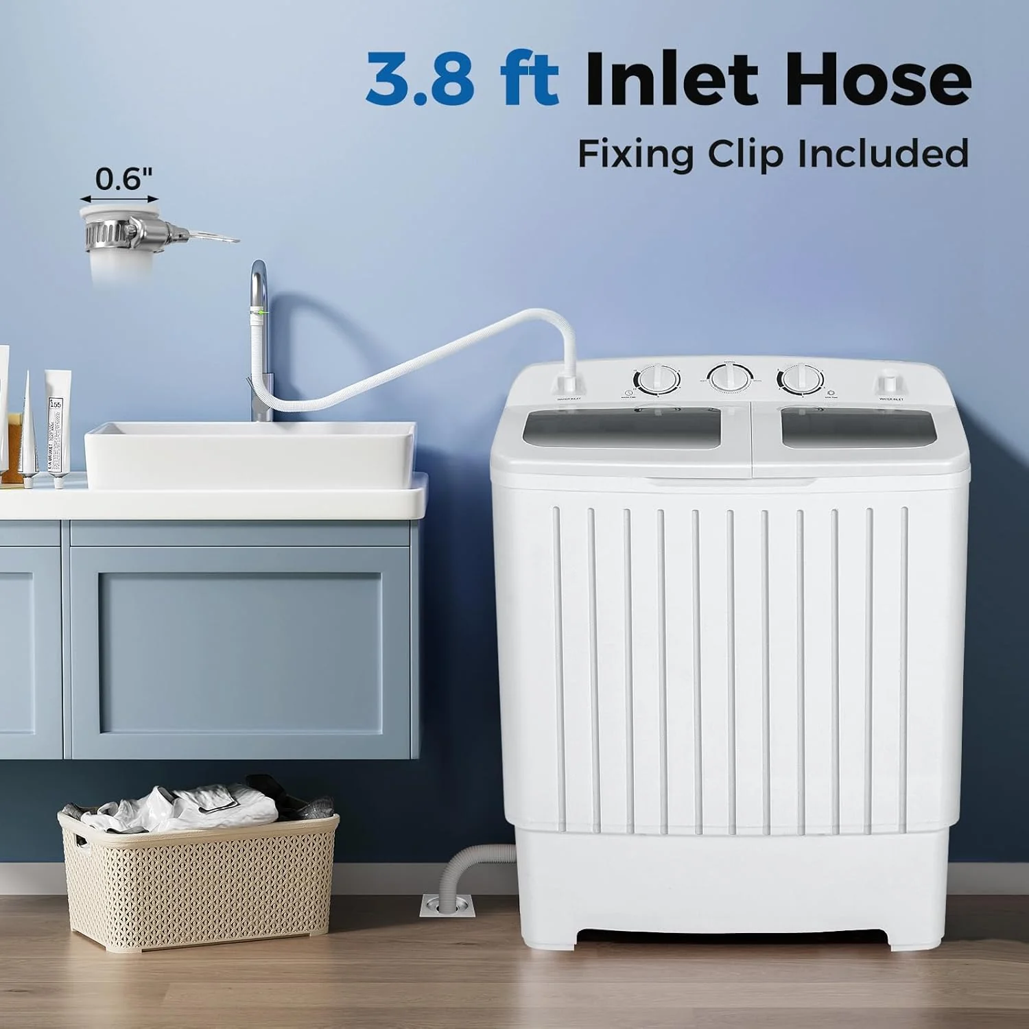 Portable Washing Machine, Twin Tub 20 Lbs Capacity, Washer(12 Lbs) and Spinner(8 Lbs), Durable Design, Timer Control, Compact Laundry Washer for RV, Apartments and Dorms, Grey+White