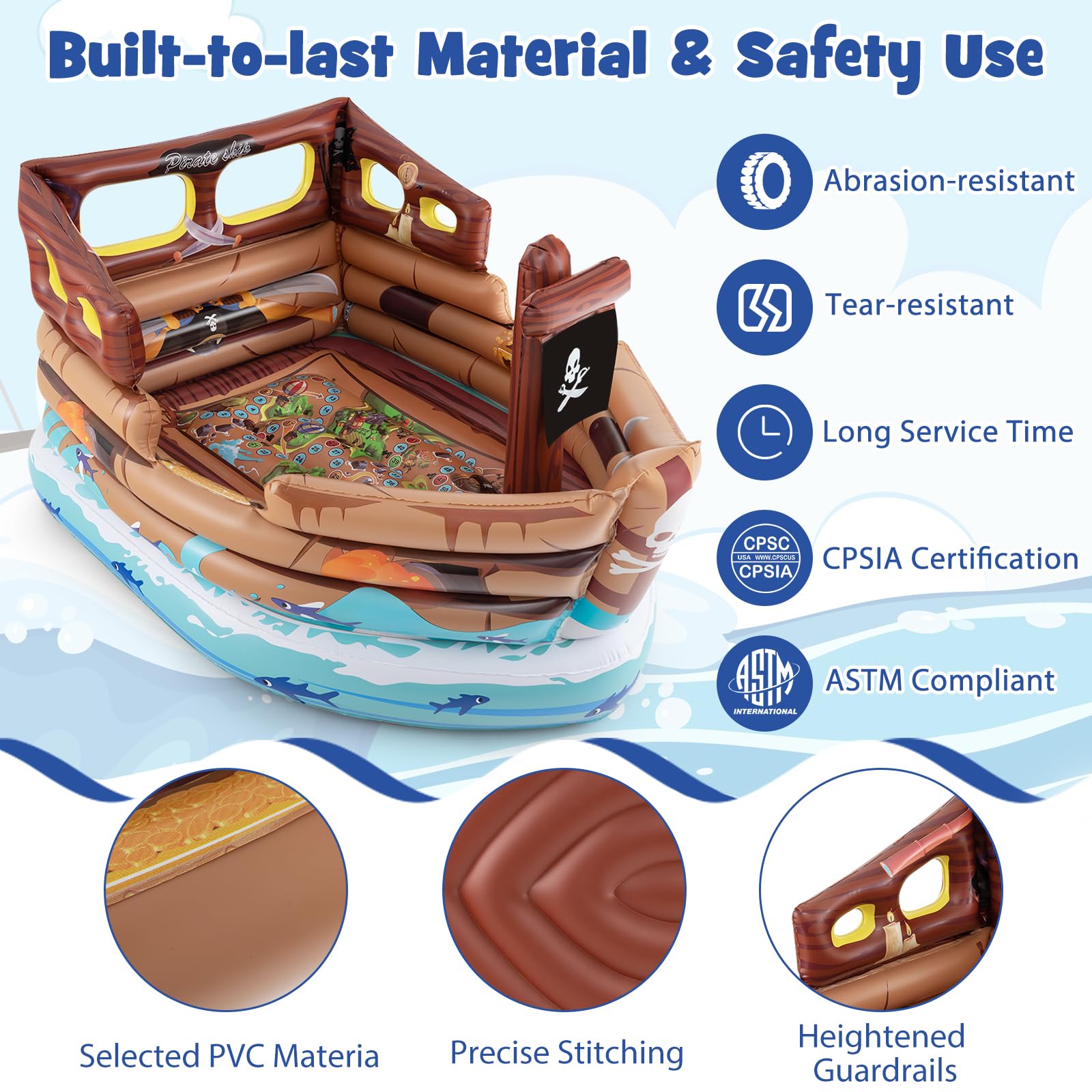 Inflatable Pirate Ship, Blow up Playscape with Built in Motor