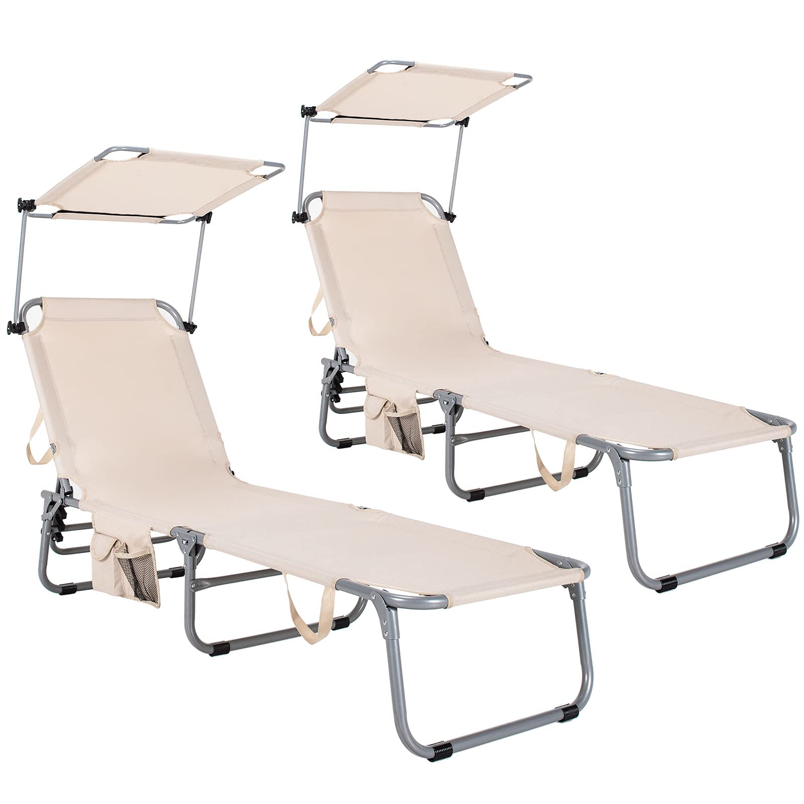 Folding Lounge Chair w/Shade Canopy and Storage Pocket
