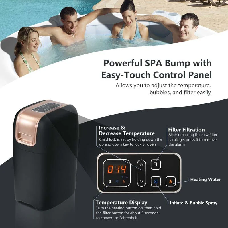 4-Person SaluSpa Inflatable Hot Tub Spa with 108 Massage Bubble Jets, Air Pump, Filter Cartridge & Cover, Portable Outdoor Blow Up Spa