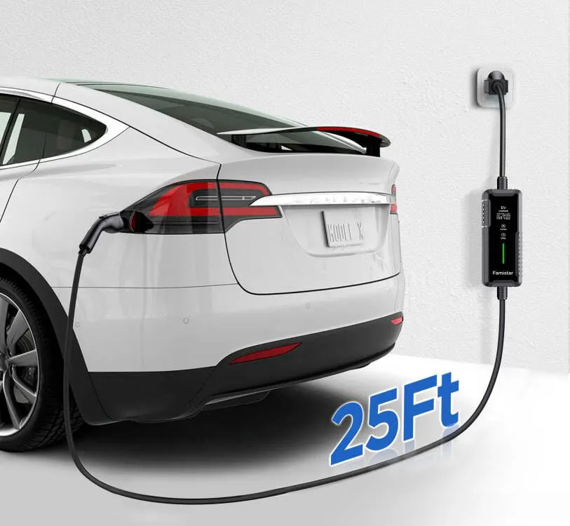 Level 2 & Level 1 EV Charger, 16Amp 110-240V Portable J1772 Electric Car Charger with Adjustable Amp Delayed Timer 25ft Long Cord