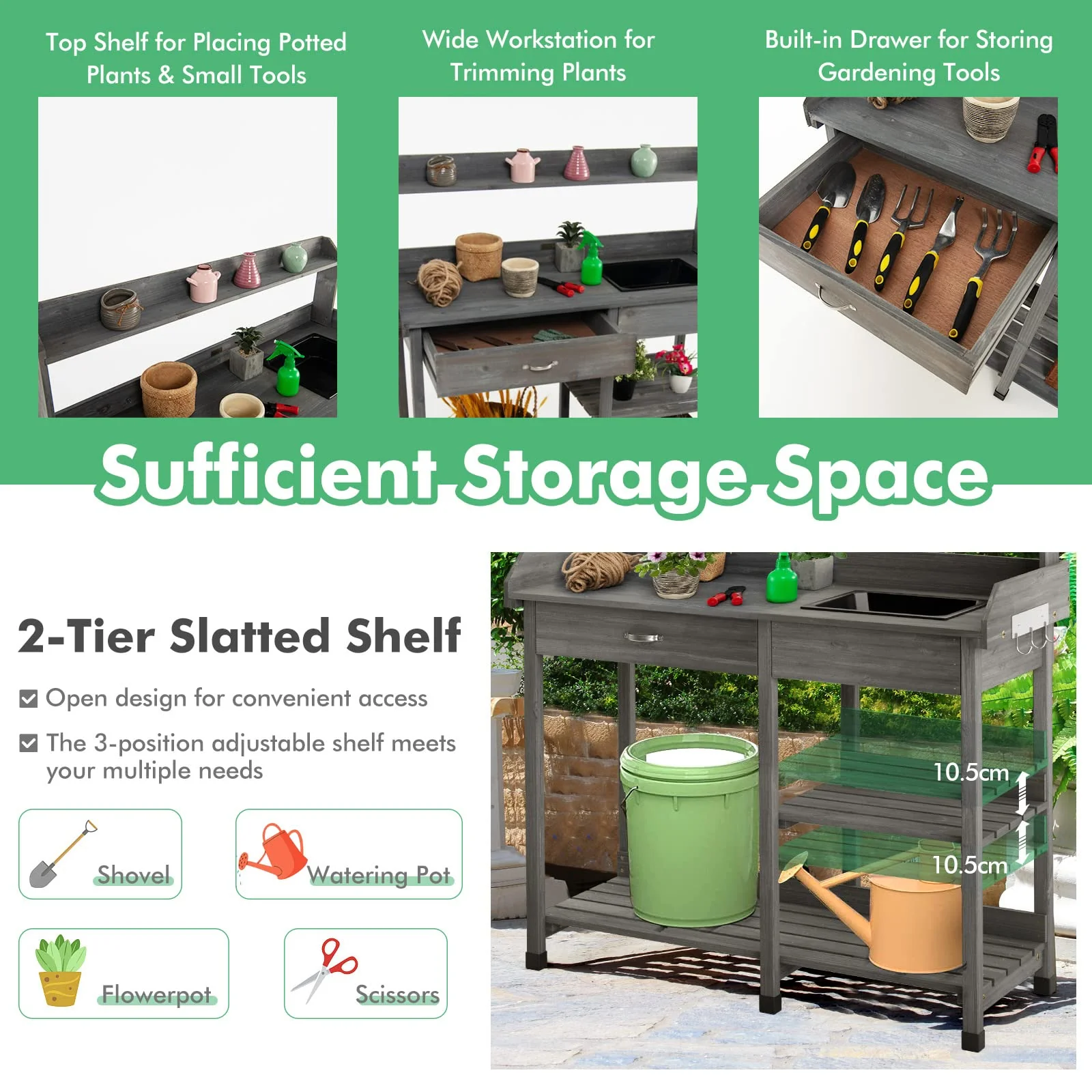 Giantex Garden Potting Bench Table, Wooden Potting Work Table