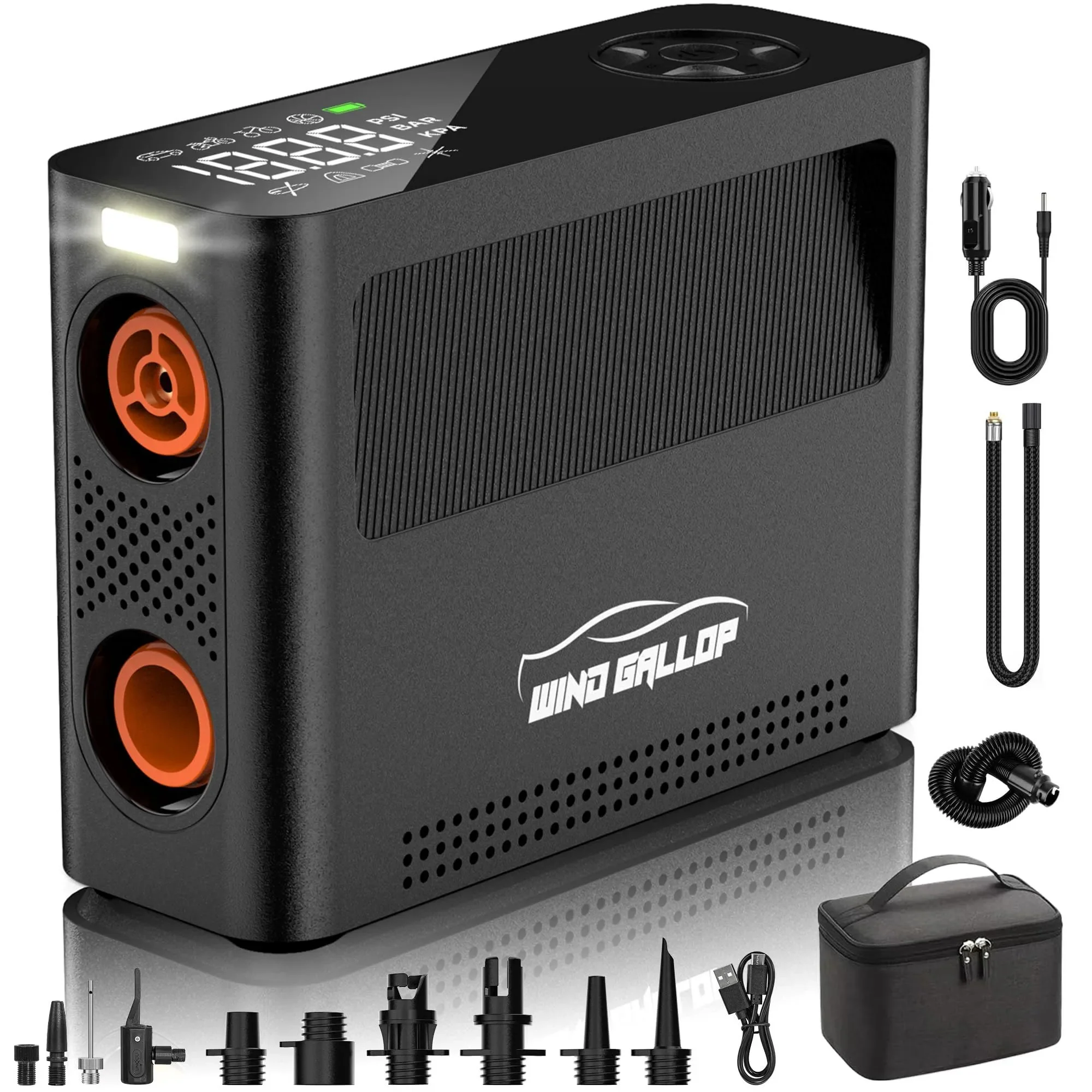 Tire Inflator Portable Air Compressor, Rechargeable Electric Paddle Board Pump 150PSI, 3X Faster Inflation 9 Pump Modes,Auto Air Pump for Car Tires Motorcycle Bike Ball SUP Tent Kayak Float