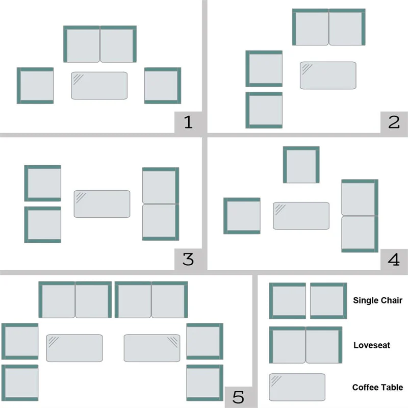 4 Pcs Rattan Wicker Patio Conversation Sets with Loveseat, Single Sofas, Coffe Table, Outdoor Bistro Set