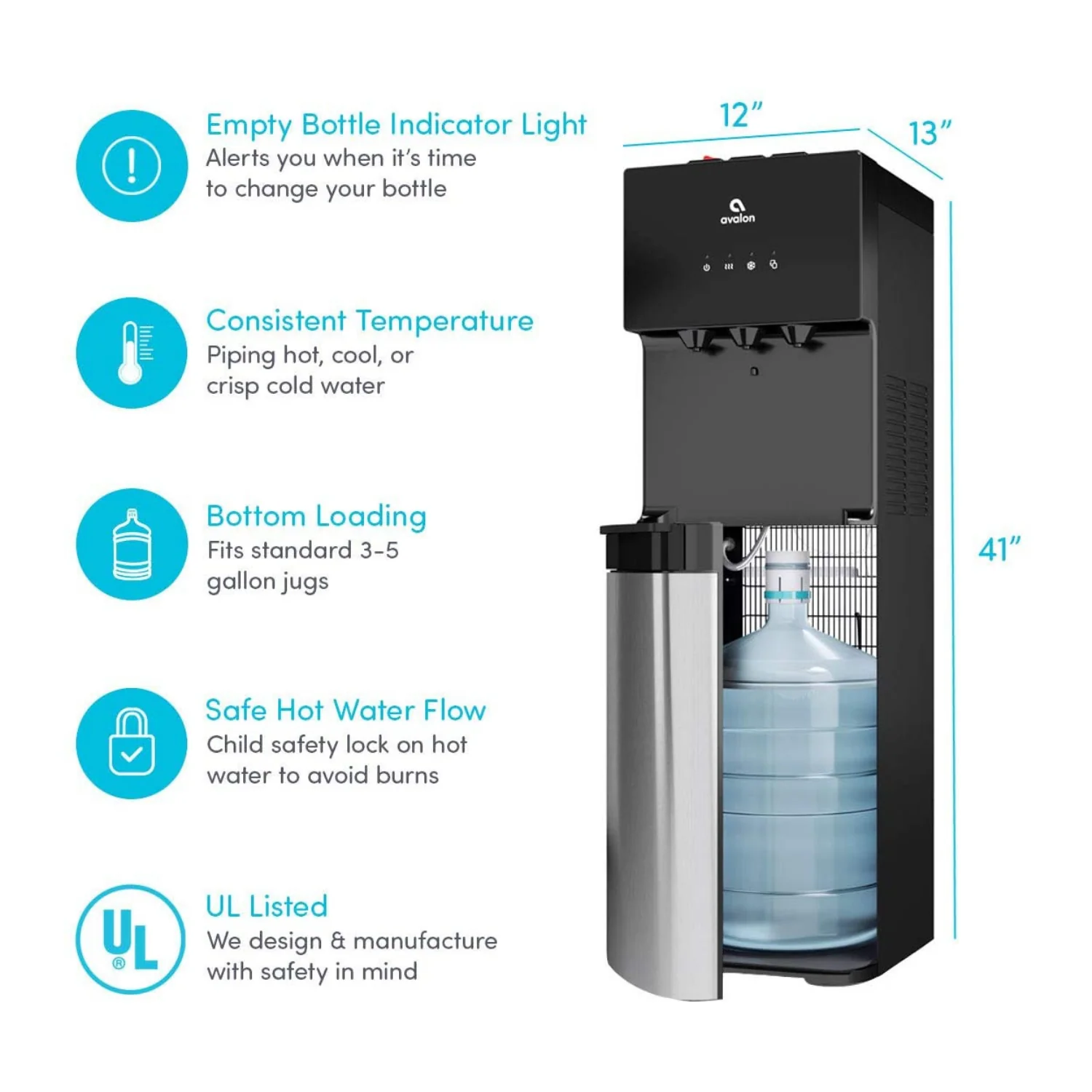 Bottom Loading Water Cooler Water Dispenser With BioGuard, 3 Temperature Settings