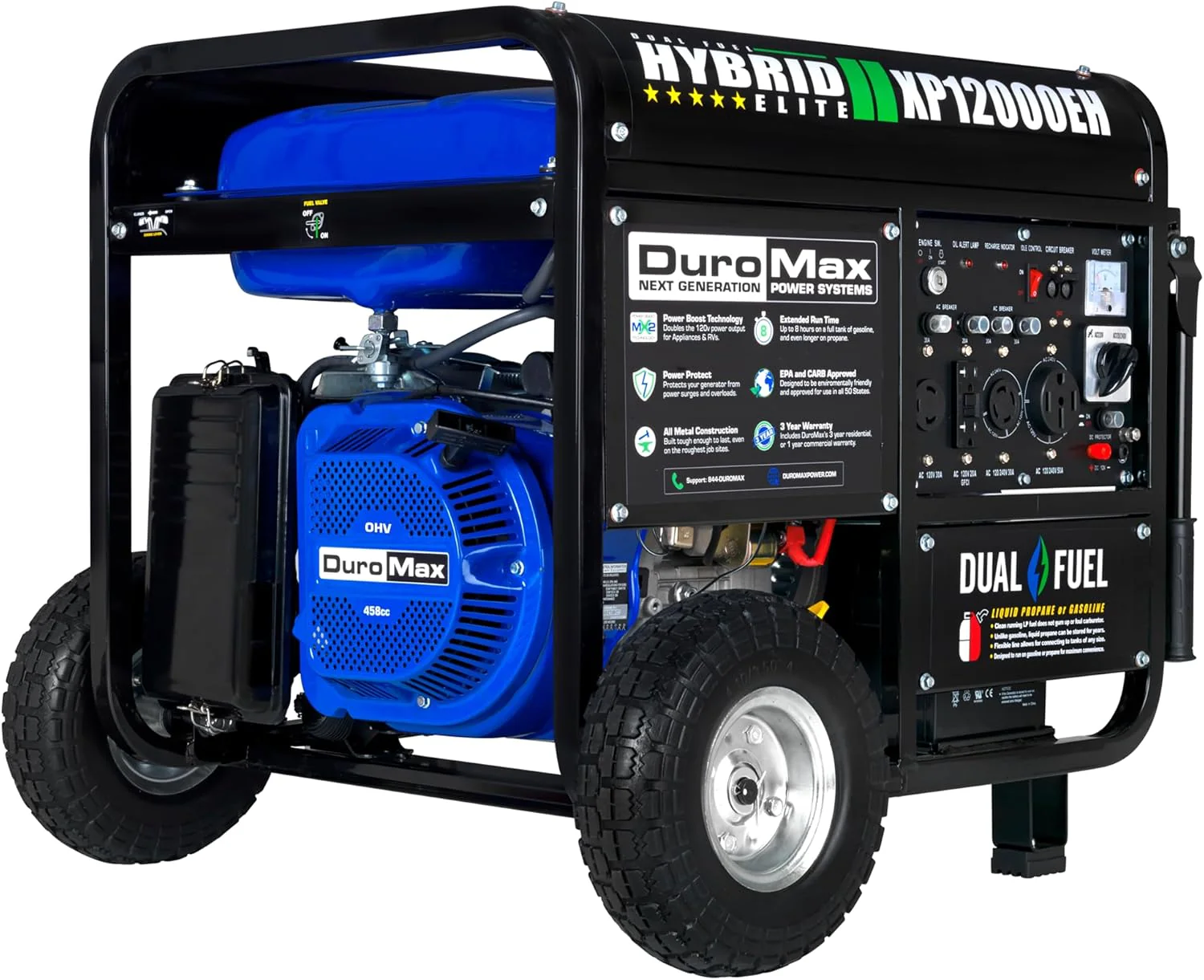 DuroMax XP13000EH 13,000-Watt Dual Fuel Portable Generator - Gas & Propane, Electric Start, Whole Home Backup Power, Transfer Switch Ready, RV & Emergency Ready