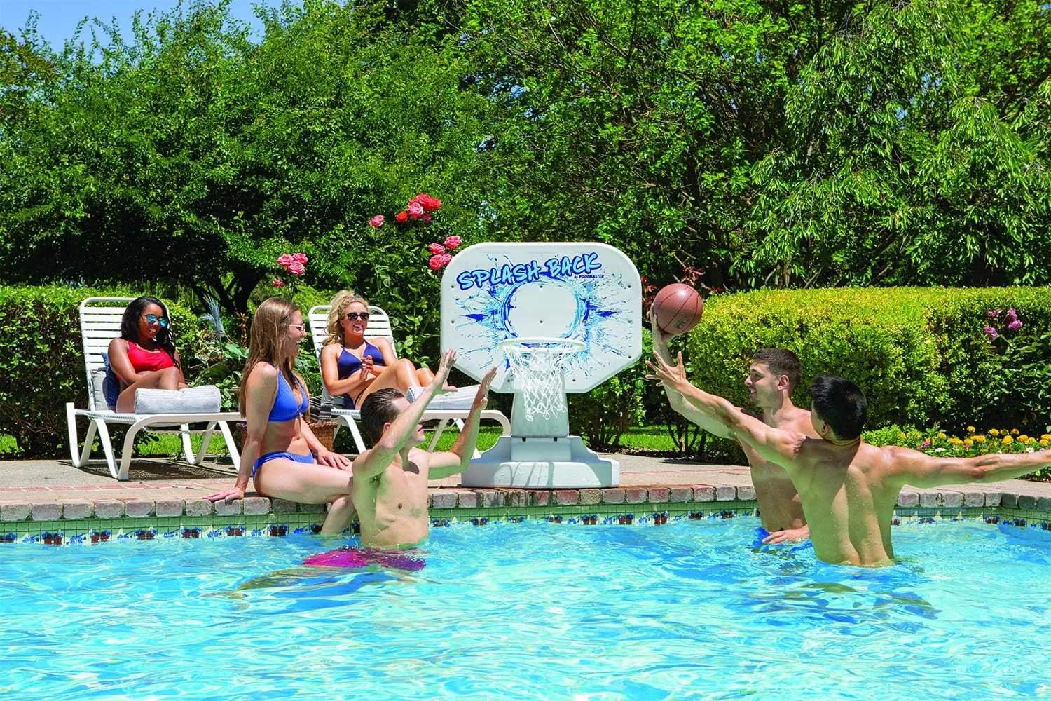 Poolmaster Splashback Poolside Basketball Hoop Game Set, All-Weather Backboard, Blue, 34���x45���x38���