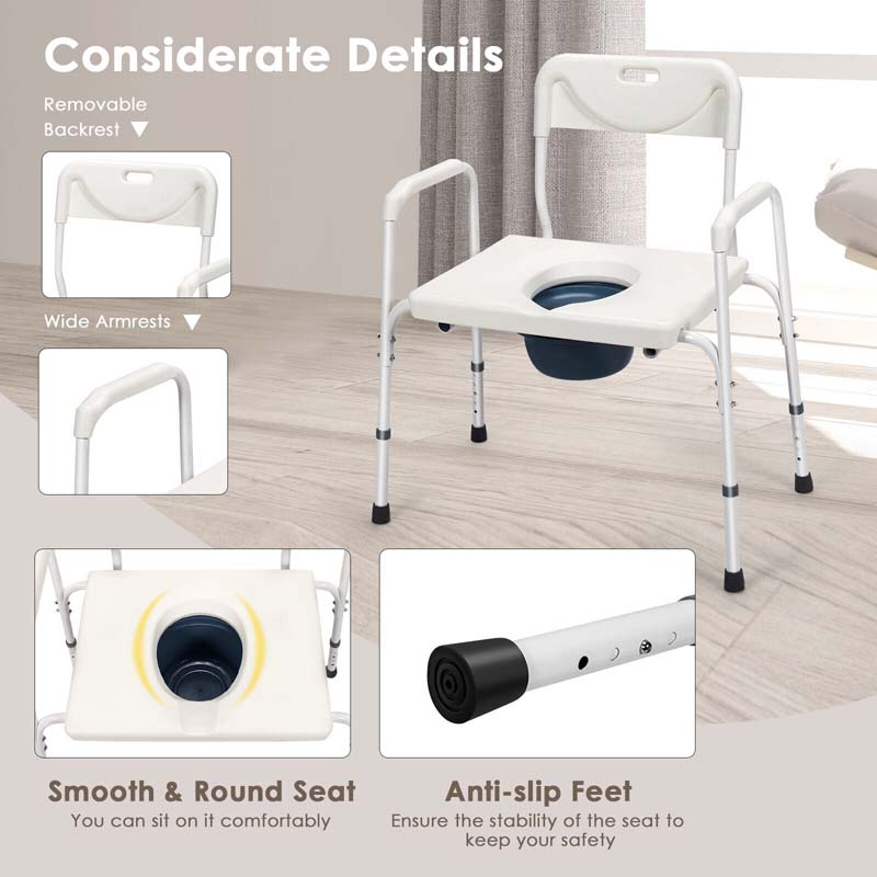 3-in-1 Bedside Commode Chair, Height Adjustable Toilet Seat, Portable Toilet Bath Shower Chair for Elders