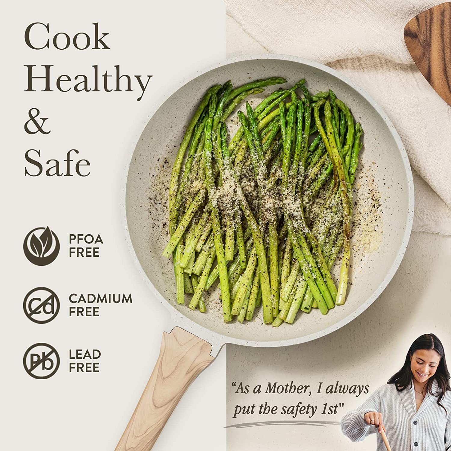 CAROTE C01520 Pots and Pans Set Nonstick�� White Granite Induction Kitchen Cookware Sets�� 10 Pcs Non Stick Cooking Set w/ Frying Pans and Saucepans(PFOS �� PFOA Free)