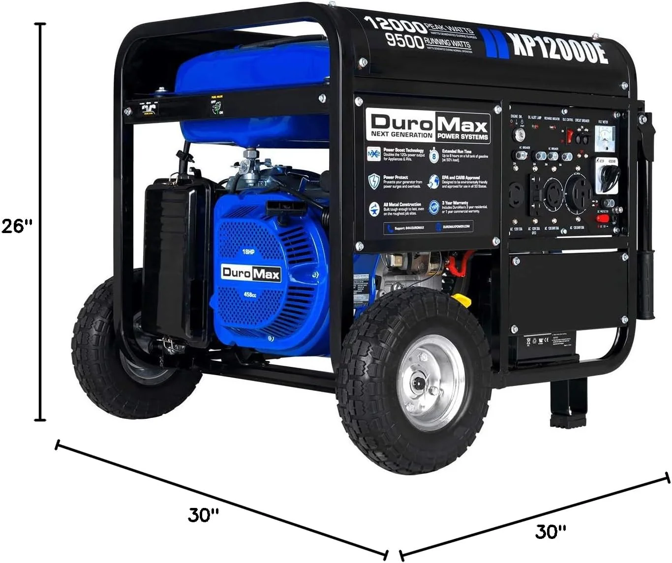DuroMax XP13000EH 13,000-Watt Dual Fuel Portable Generator - Gas & Propane, Electric Start, Whole Home Backup Power, Transfer Switch Ready, RV & Emergency Ready