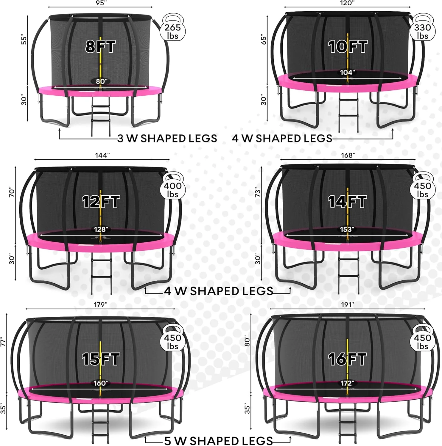 JUMPZYLLA Trampoline 8FT 10FT 12FT 14FT 15FT 16FT Trampoline with Enclosure - Recreational Trampolines with Ladder and AntiRust Coating, ASTM Approval Outdoor Trampoline for Kids