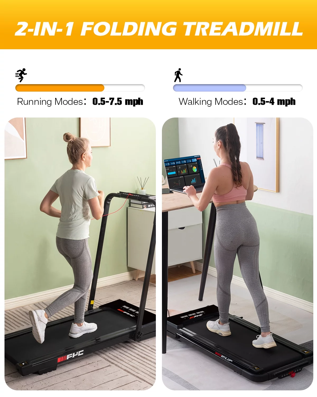 FYC 3.5HP Under Desk Treadmill ?C 300LBS Weight Capacity, 2-in-1 Foldable Design, Remote Control & LED Display ?C Compact Electric Walking and Running Machine for Walking, Running, Jogging (Black)