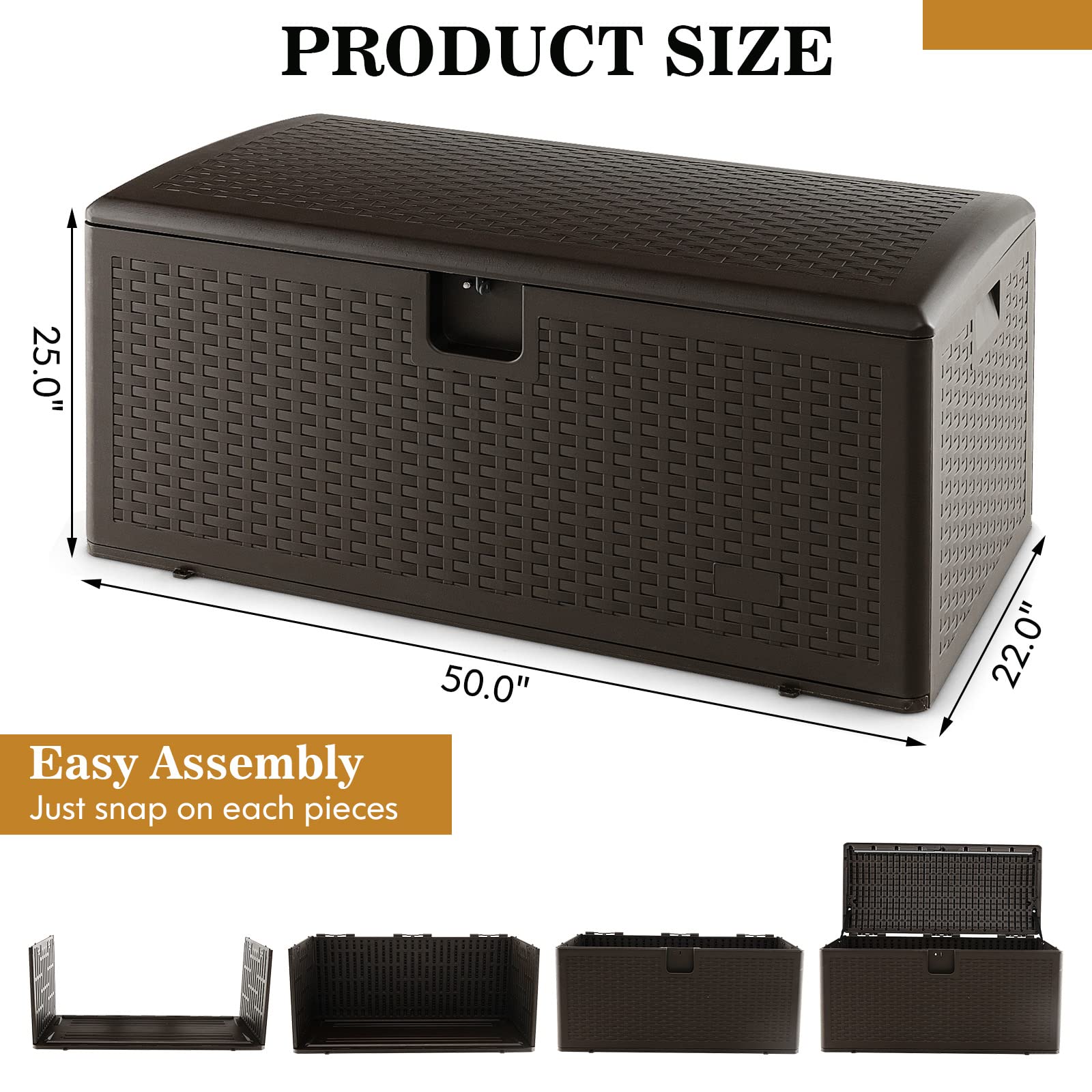 Outdoor Storage Box, 31 73 100 Gallon Waterproof Resin Patio Storage Box with Lockable Lid, Side Handle for Pillows, Cushions
