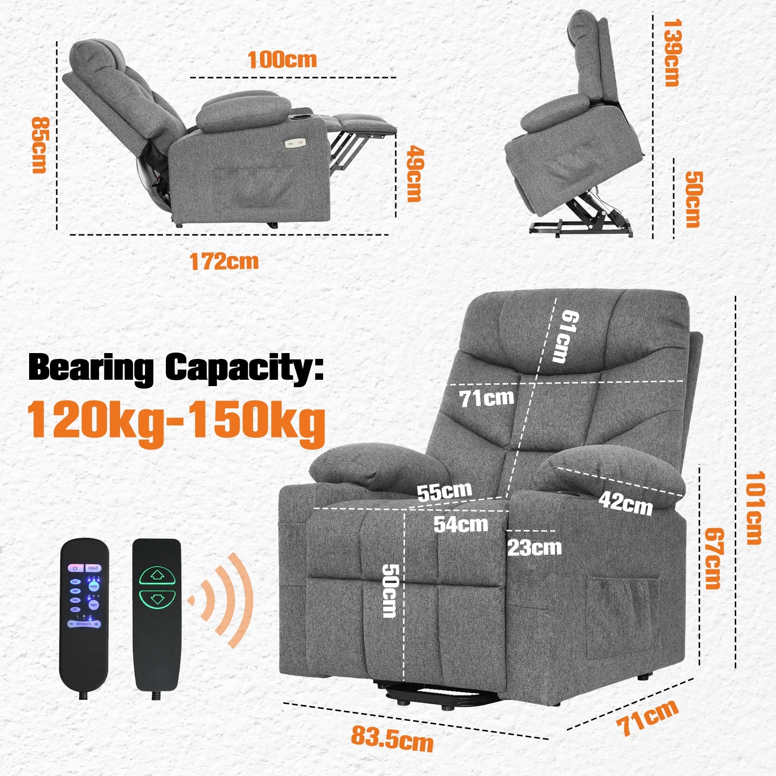 Massage Chair Electric Recliner Chairs Grey