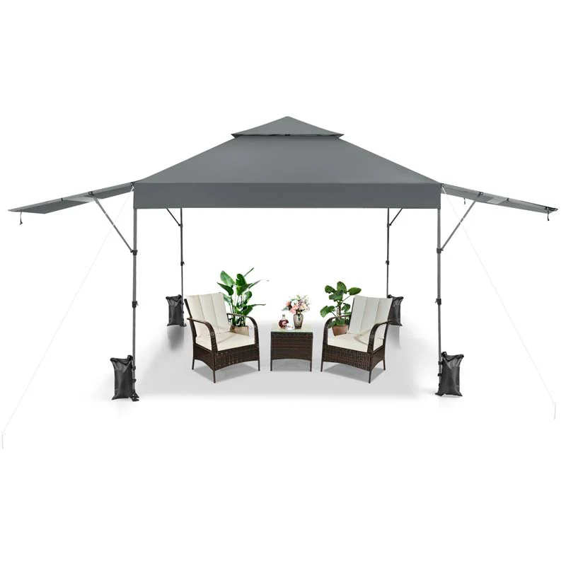 10 x 17.6 FT Outdoor Instant Pop-up Canopy Tent for Market Picnic with Dual Half Awnings & Wheeled Bag
