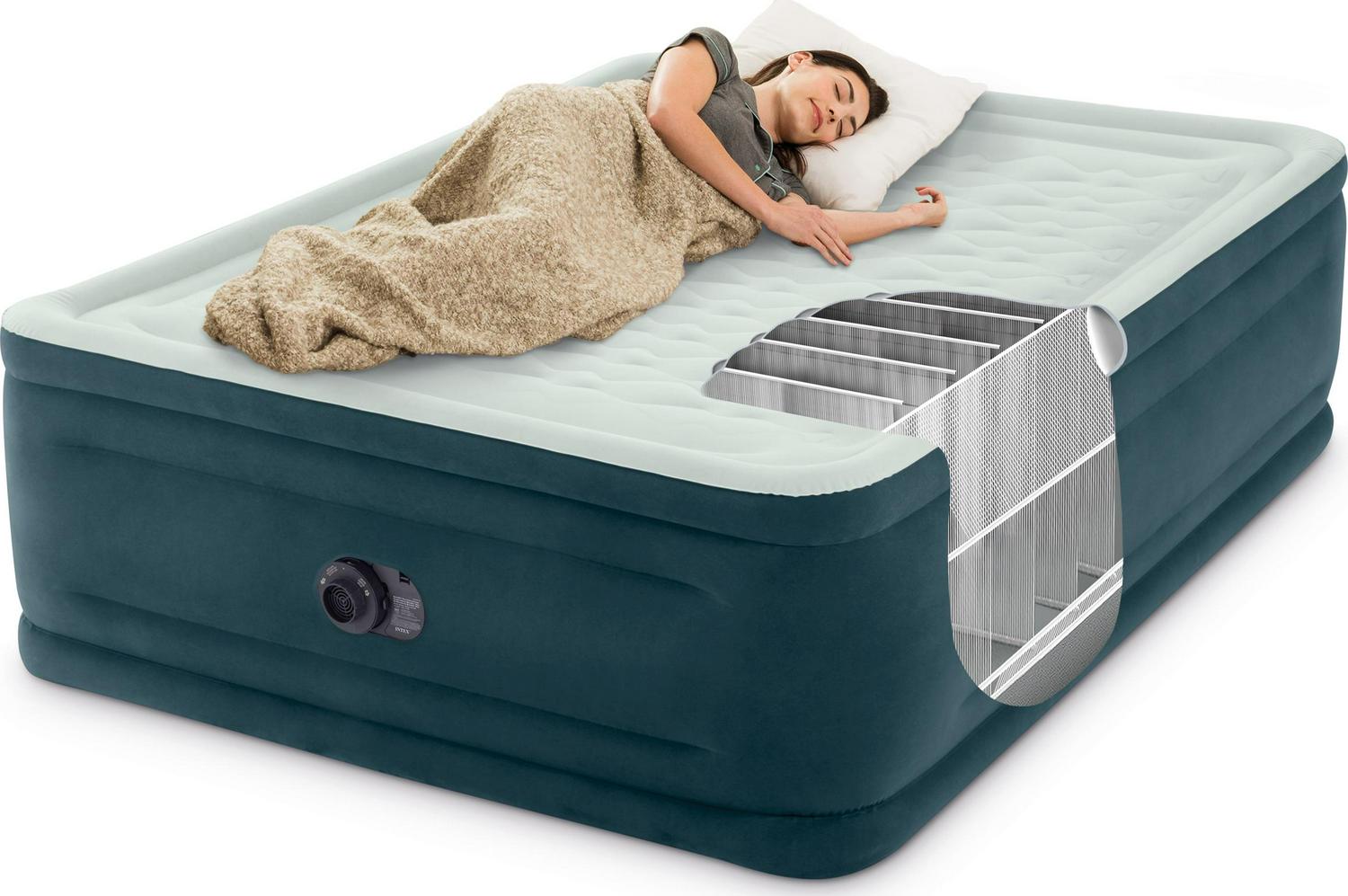 Intex Dura-Beam 24 Pillowtop Air Mattress, with Built-in Pump, Queen