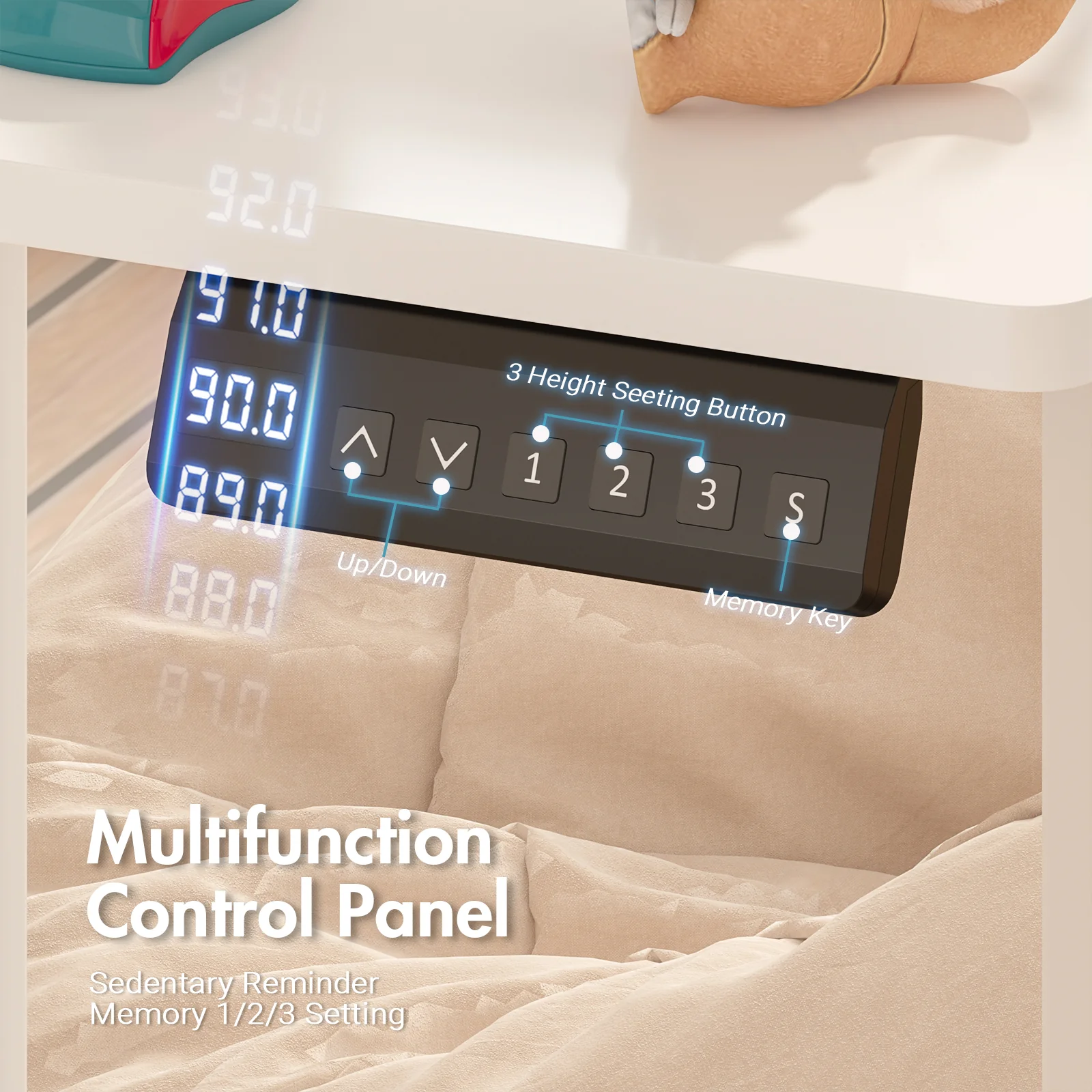 Electric Standing Desk with Monitor Stand  White