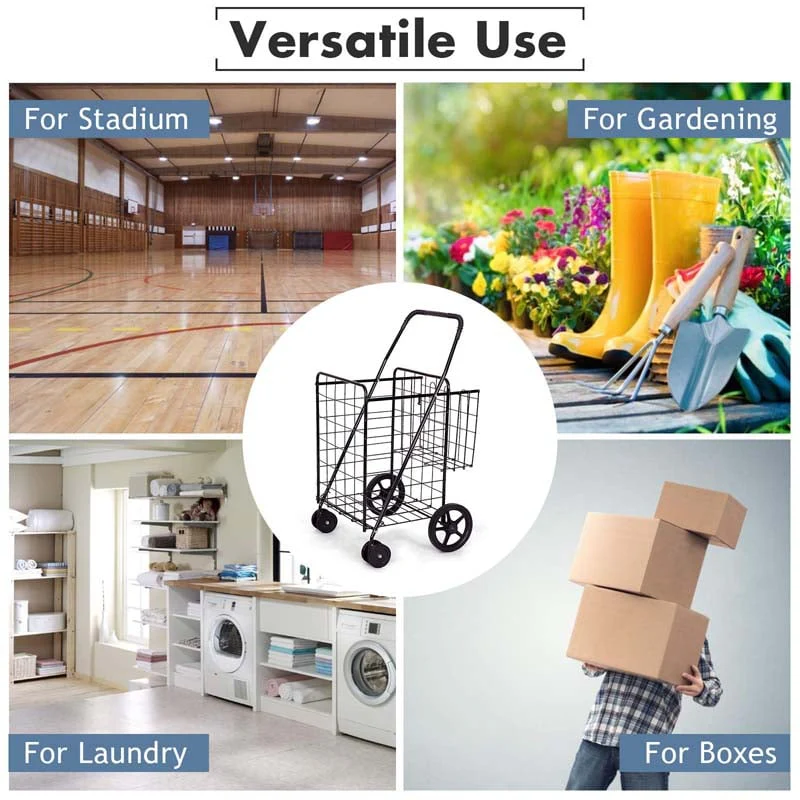 Jumbo Folding Shopping Cart Large Rolling Grocery Utility Cart with Double Basket & 360�� Swivel Wheels