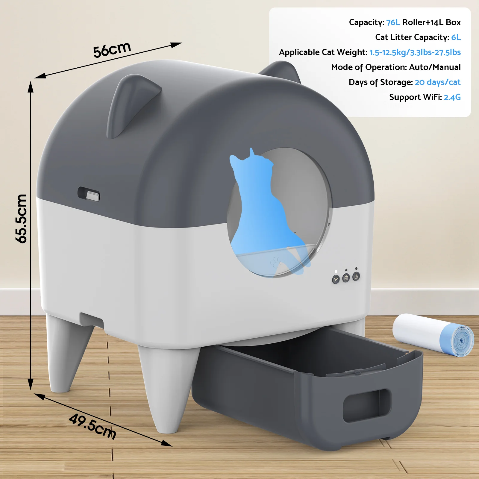 90L Automatic Cat Litter Box Self Cleaning