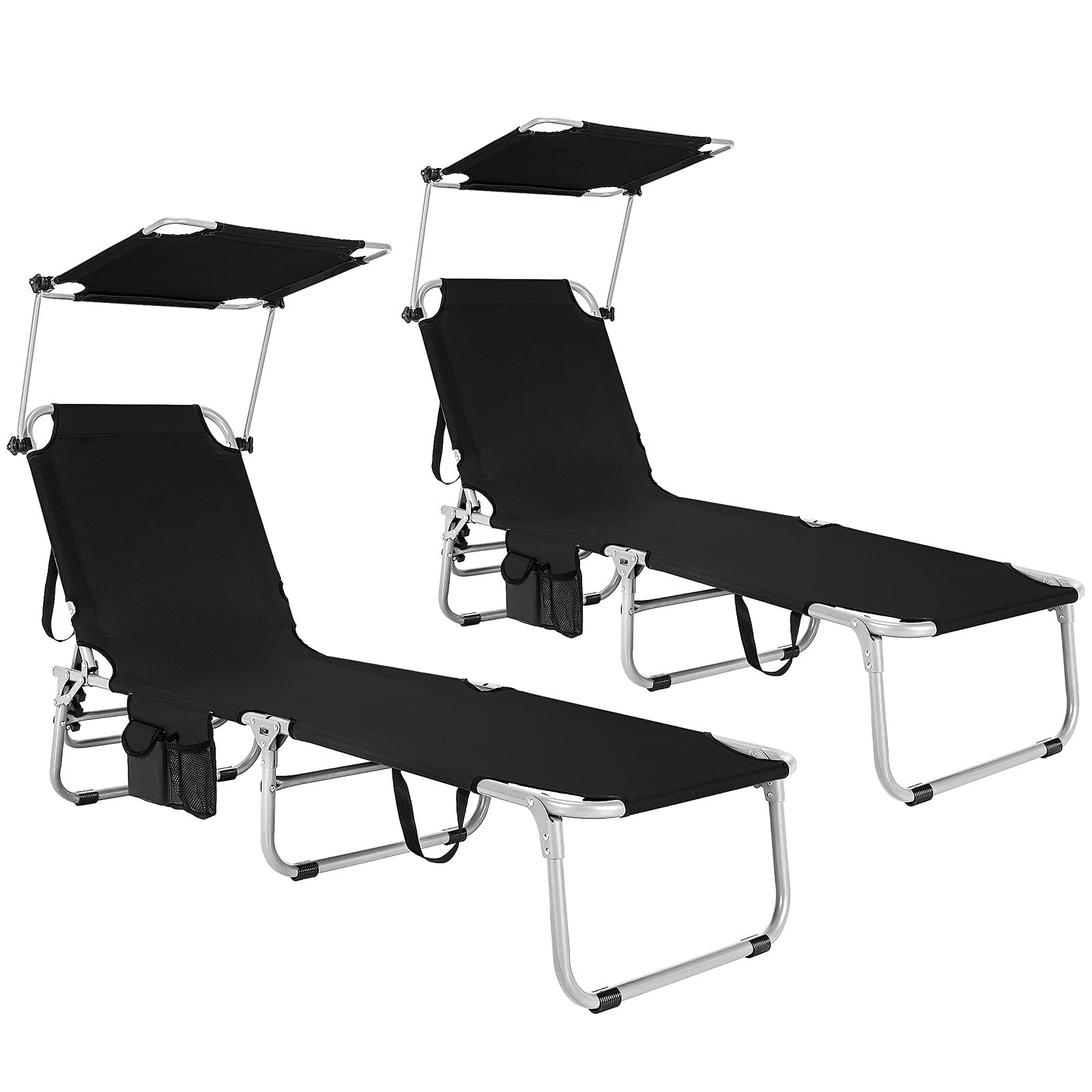 Folding Lounge Chair w/Shade Canopy and Storage Pocket