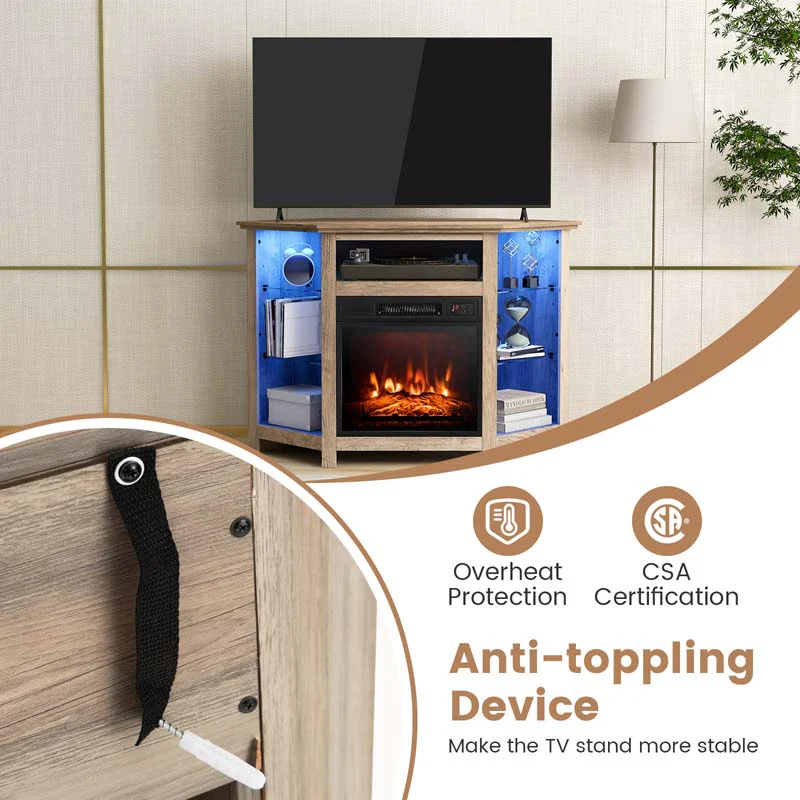 Modern Corner Fireplace TV Stand with LED Lights for TVs up to 50
