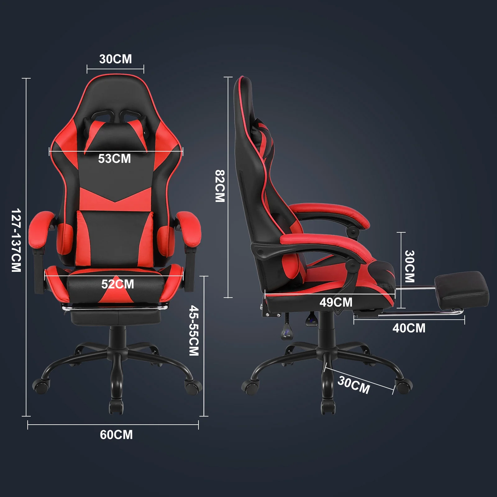 Computer Gaming Chair with Footrest Red