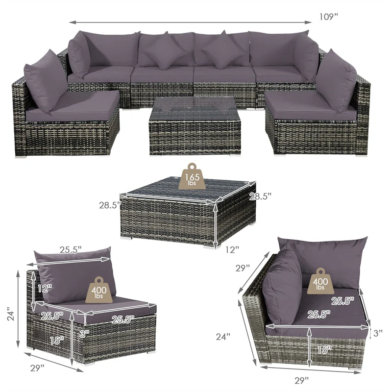 7 Pcs Rattan Patio Sectional Couch Set Outdoor Wicker Furniture Set with Cushions & Coffee Table