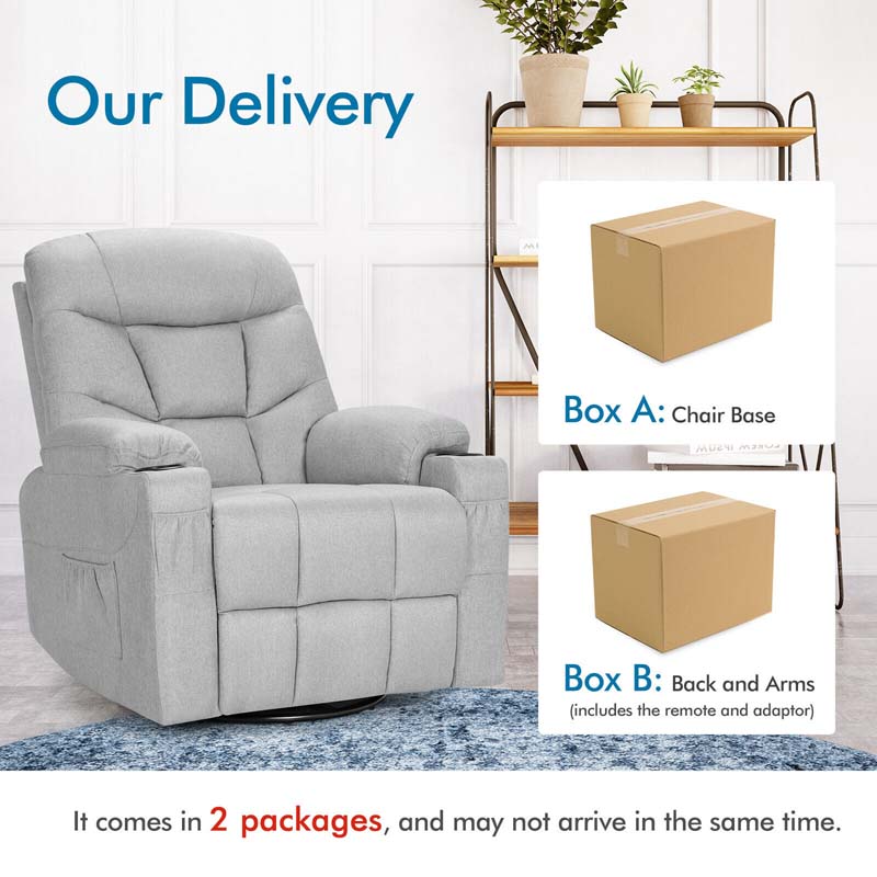 360�� Swivel Electric Massage Recliner Rocking Chair Single Soft Sofa with Heater & Retractable Footrest