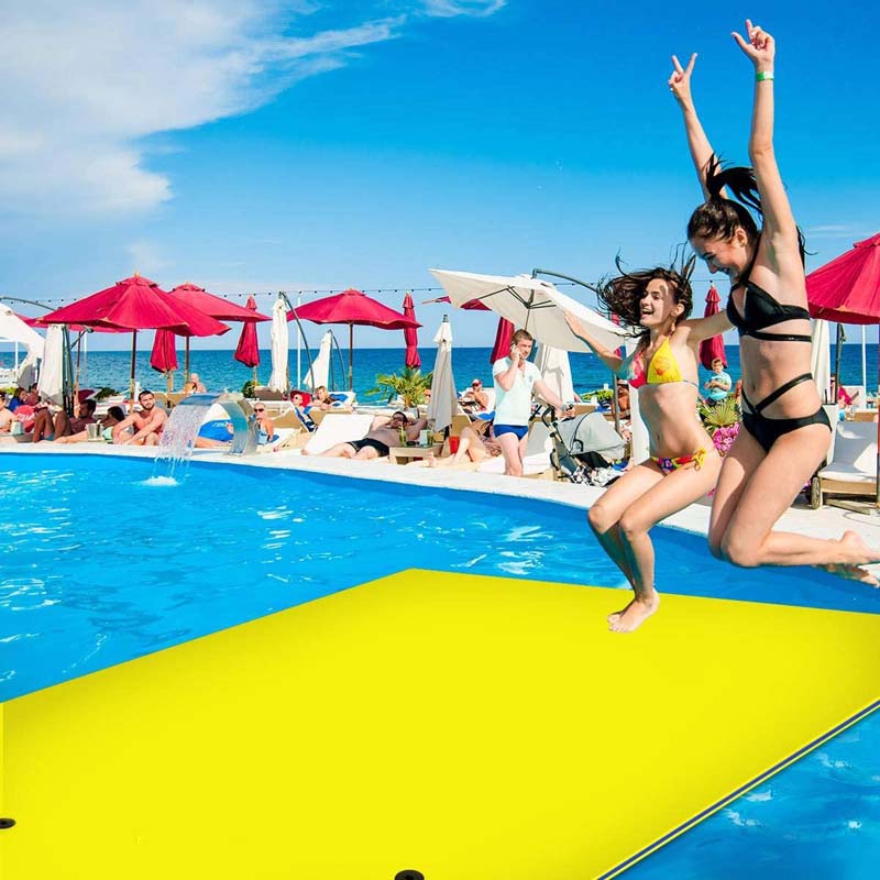 18 x 6 FT Floating Water Pad, 3-Layer XPE Foam Water Mat with Rolling Pillow, Floating Island for River Lake Ocean