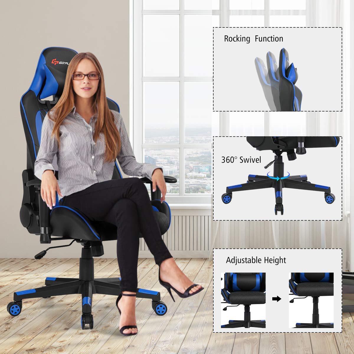 Gaming Desk & Chair Combo Set, Racing Style Home Office Gamer Workstation w/Massage Lumbar Support & Headrest