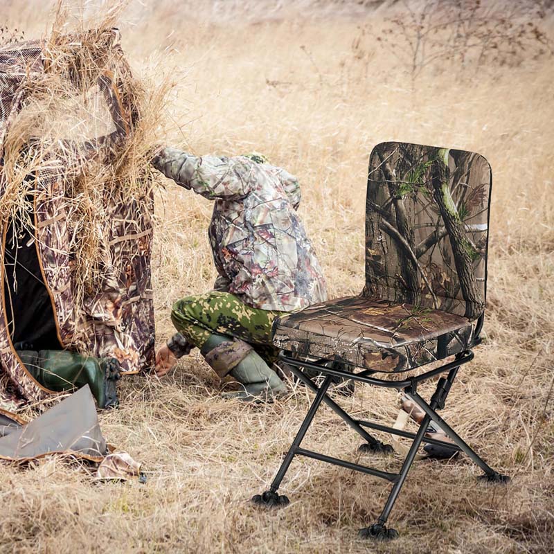 360�� Swivel Hunting Blind Chair with All-Terrain Duck Feet, 330LBS Capacity, Folding Silent Deer Hunting Chair, Portable Ground Blind Chair