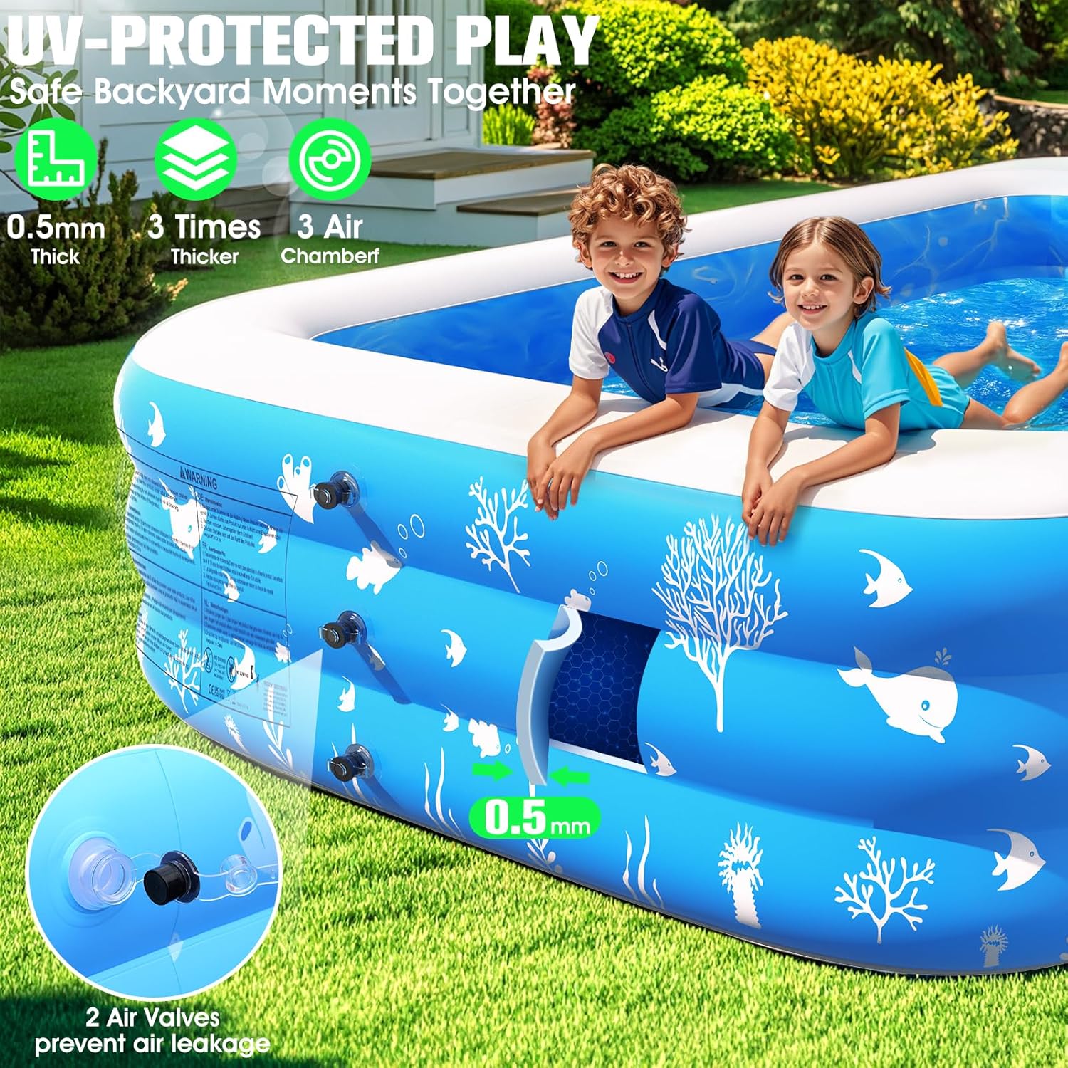 Inflatable Pool with Seat and Pool Lights, Durable Thickened Large Size Family Inflatable Pools for Adults Blow Up Pools,105