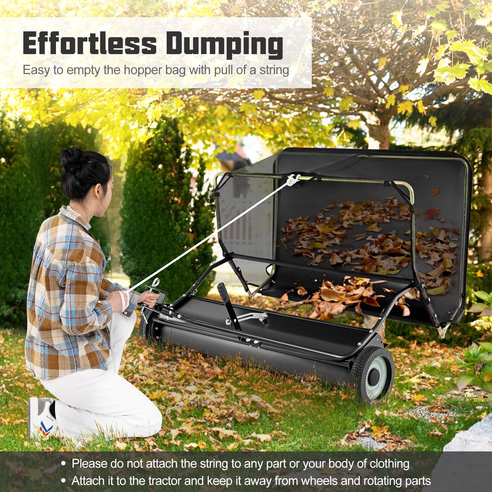 Lawn Sweeper Tow Behind with Large-Capacity Hopper Bag