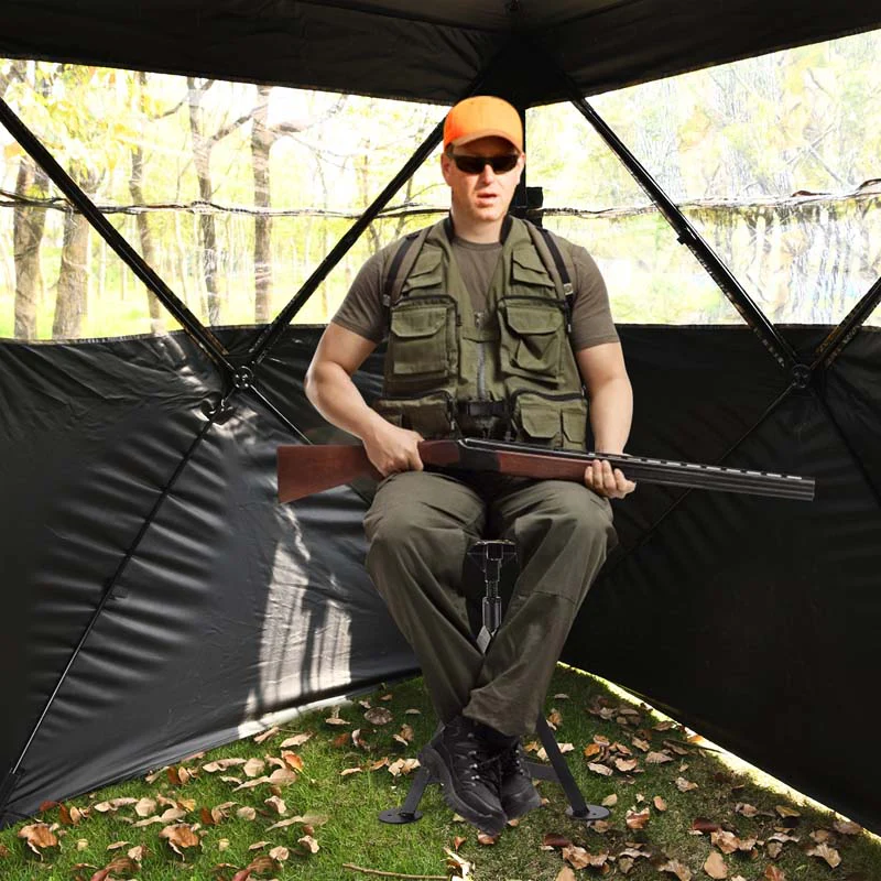 360�� Camo Swivel Hunting Chair for Outdoor Activities, Height Adjustable Tripod Blind Stool Chair with Detachable Backrest, Padded seat