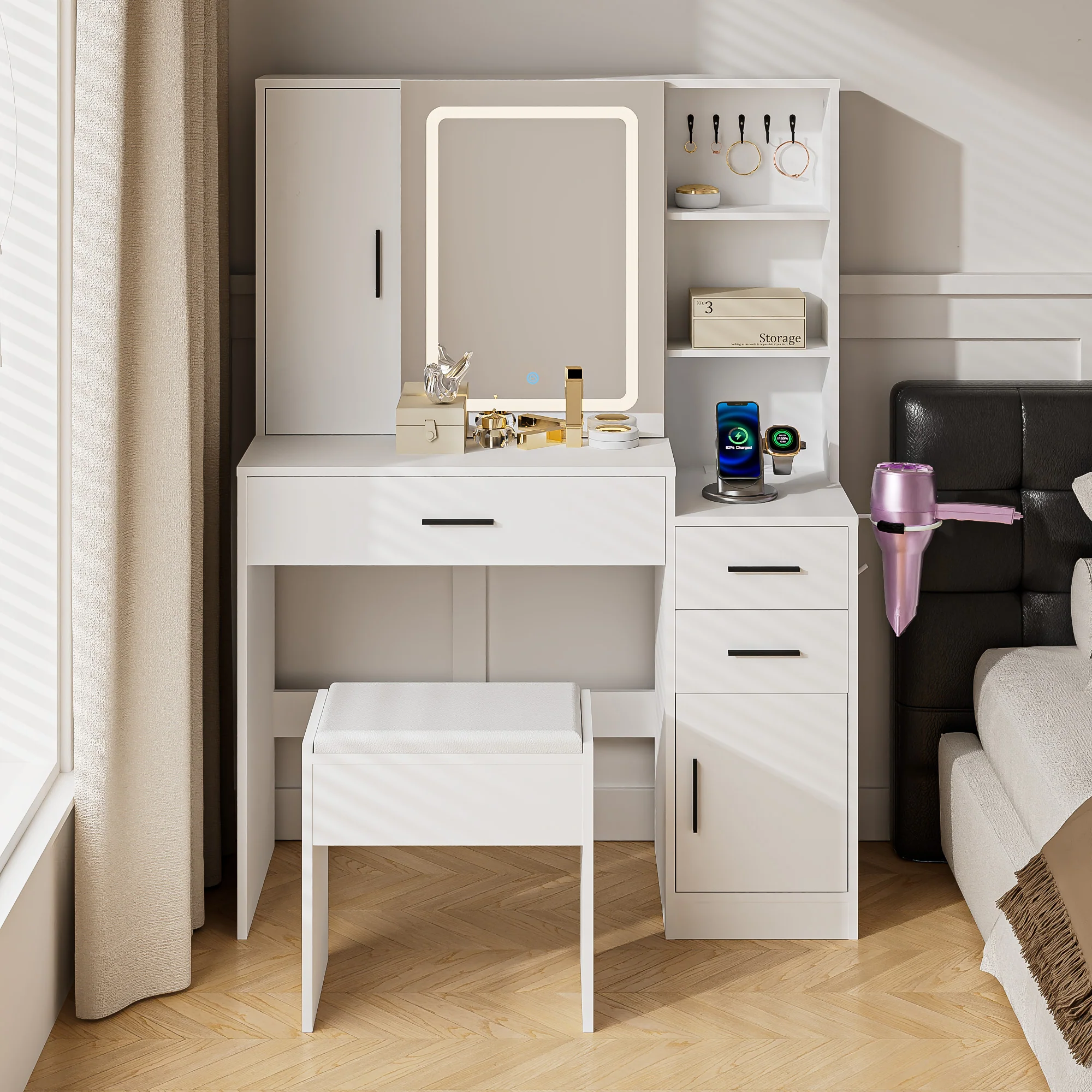 Dressing Table Stool Set with Mirror