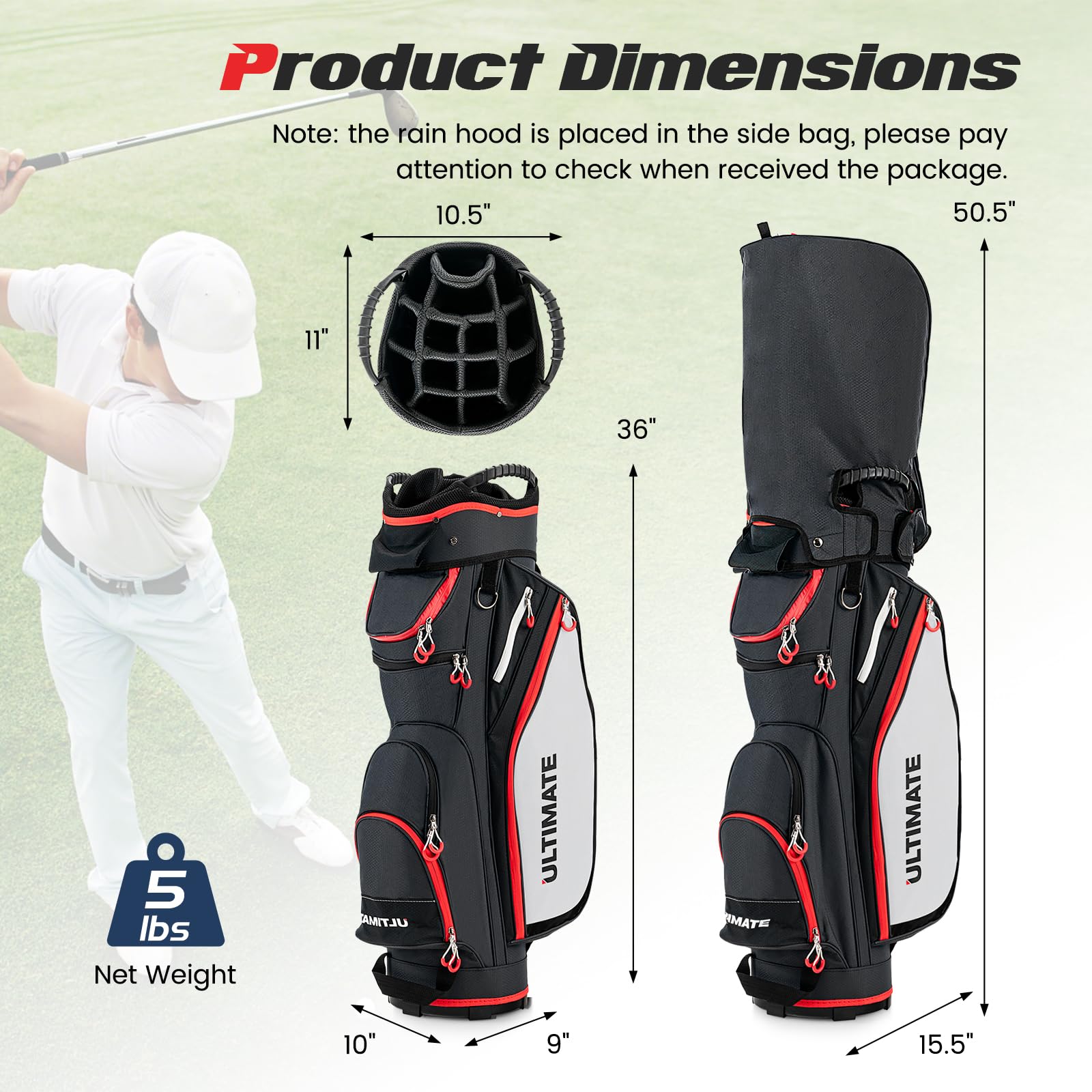 Golf Cart Bag with 14-Way Dividers, Lightweight Portable Golf Club Bag