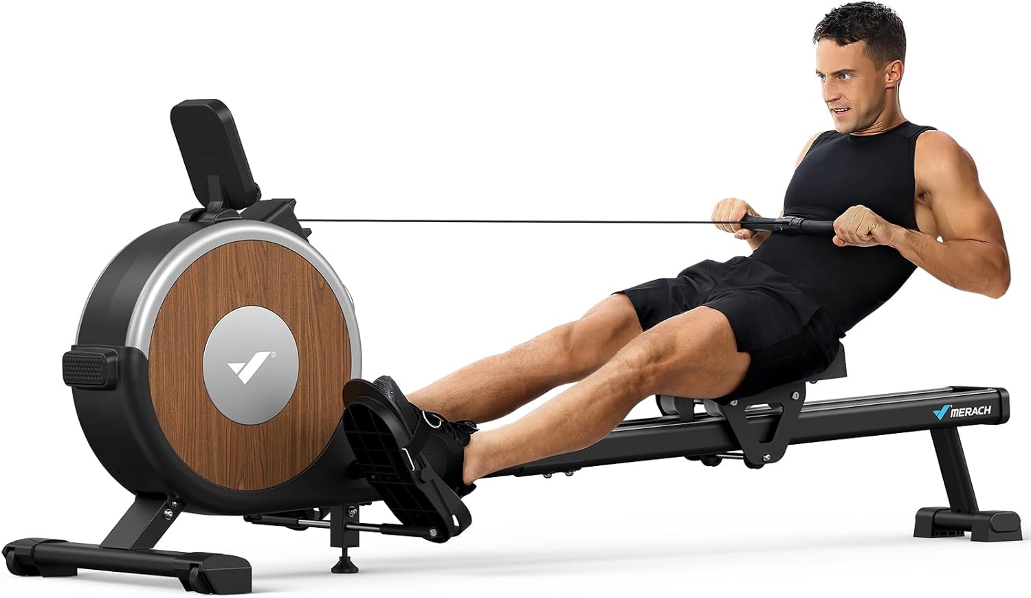 Merach Rowing Machines for Home Use, Quiet Magnetic Rower Machine 16 Levels of Resistance, Dual Slide Rail with Max 350lb Weight Capacity, App Compatible with LCD Monitor, Q1S Fitness Gym Equipment