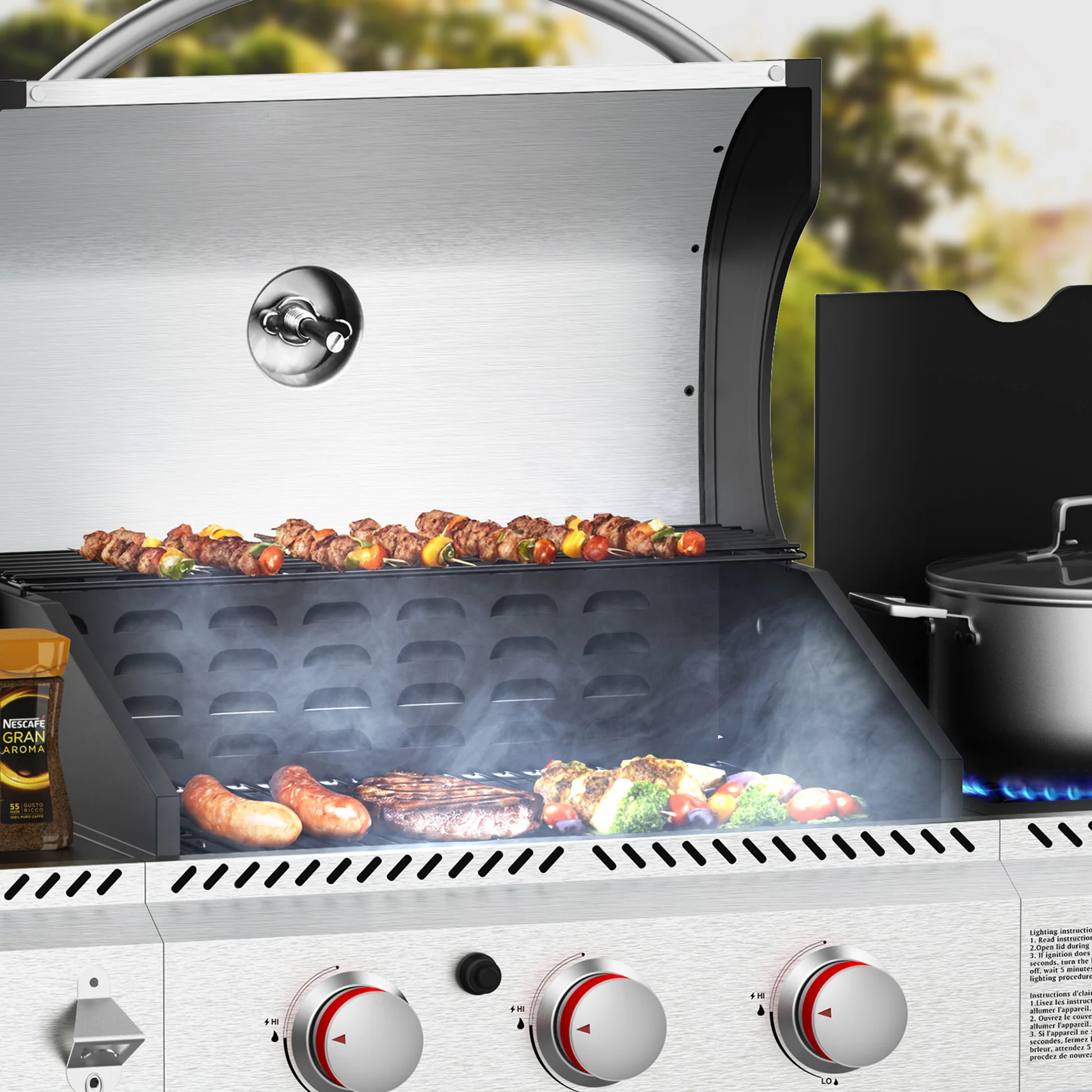 3+1/4+1 Burner Freestanding Propane Gas Grill With Side Burner And Cabinet