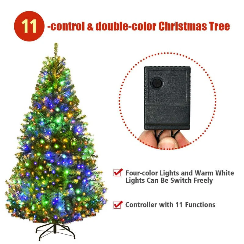 Premium Hinged Prelit Artificial Christmas Tree with Multi-Color LED Lights, 11 Lighting Modes, Metal Stand